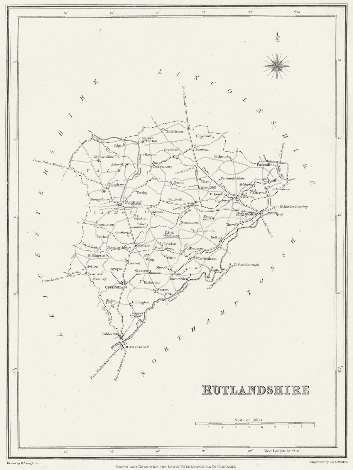 RUTLAND. Rutlandshire. Lewis 1835 old antique vintage map plan chart
